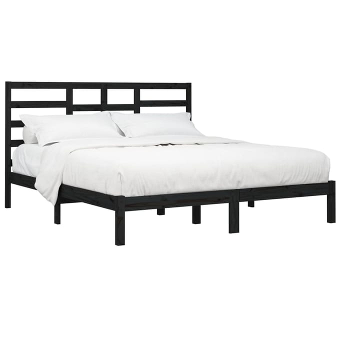 vidaXL - Bedframe - massief - hout - zwart - 200x200 - cm