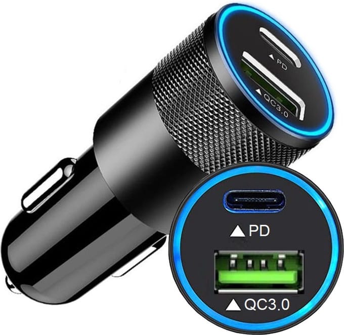 DutchOne Autolader USB A & USB C - Auto oplader USB - USB C autolader 2 poorten - Auto lader - Sigarettenaansteker USB oplader auto - Snellader - Groen