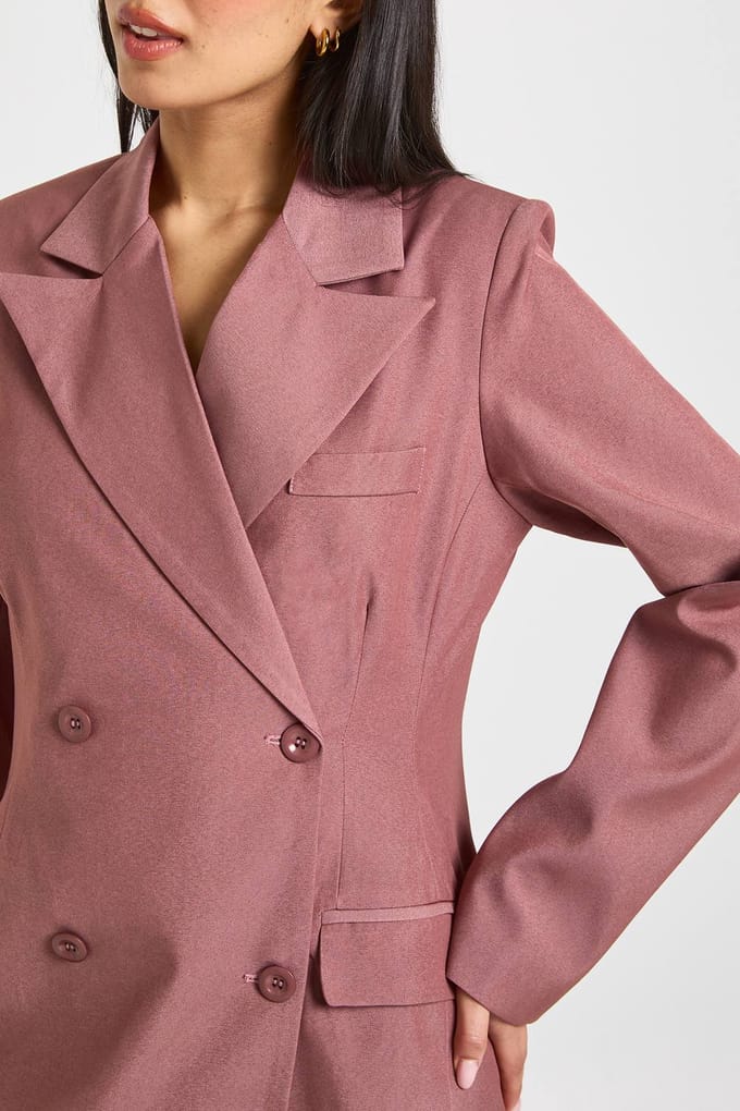 boohoo Dames Schoudervulling Blazer Jurk | Dusty Mauve | Maat: 40