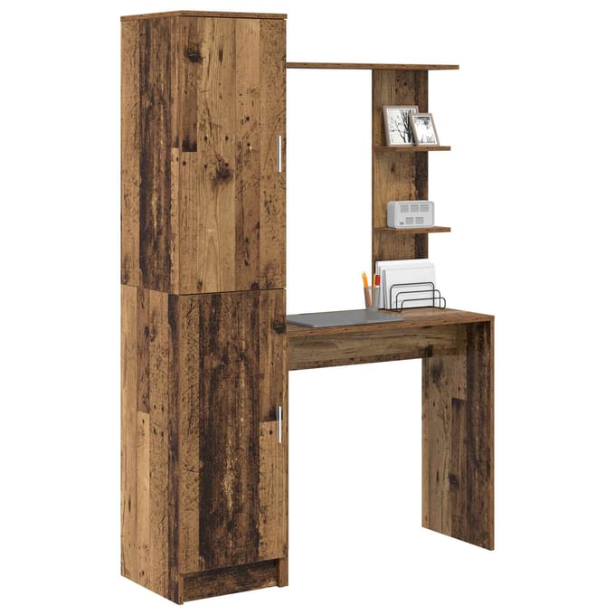 vidaXL - Bureau - met - plank - met - opslag - met - de - deur - 2 - st - Oudhout