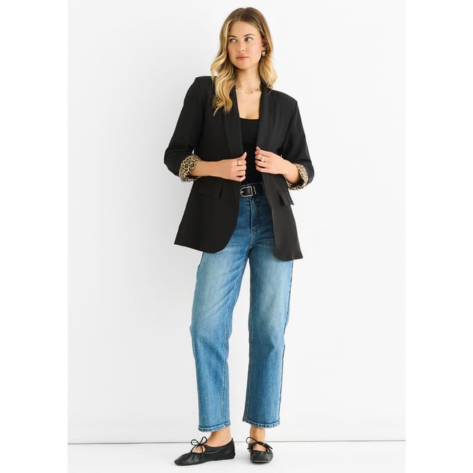 Contrasterende blazer van rand tot rand