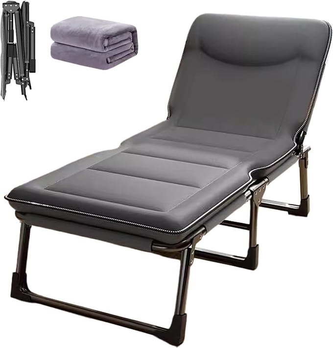 Opvouwbaar campingbed - Extra slaapbed - Buitenreizen thuis - Verstelbare rugleuning - 190x70cm - Grijs