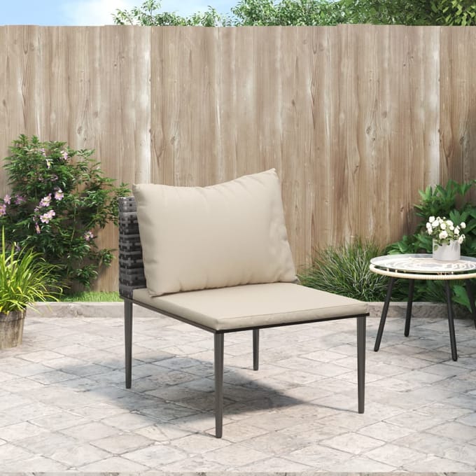 vidaXL - Tuinmiddenbank - met - kussens - poly - rattan - grijs