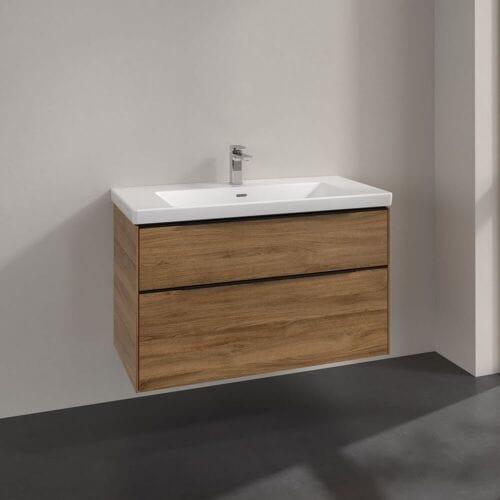 Villeroy & Boch Subway 3.0 vanity unit 97.3 cm, 2 drawers, handles volcano black C57001RH