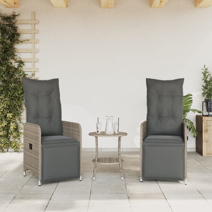 vidaXL - Tuinstoelen - 2 - st - verstelbaar - met - tafel - poly - rattan - grijs
