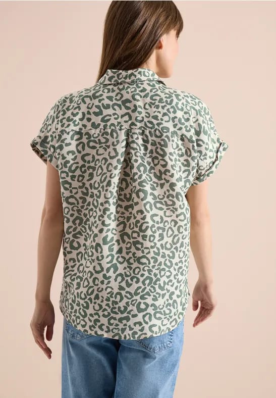 Overhemdblouse met leoprint in linnenmix