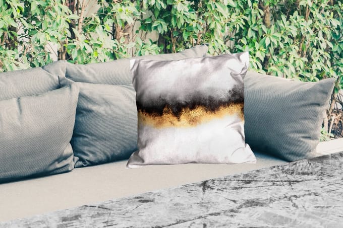 Buitenkussen Weerbestendig - Goud - Chic - Abstract - Zwart - Wit - Luxe - 50x50 cm