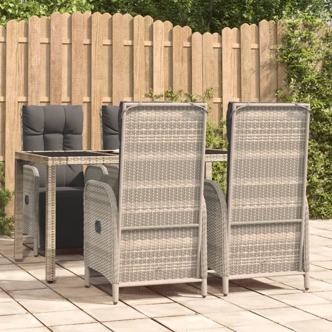 vidaXL - 5-delige - Tuinset - met - kussens - poly - rattan - grijs