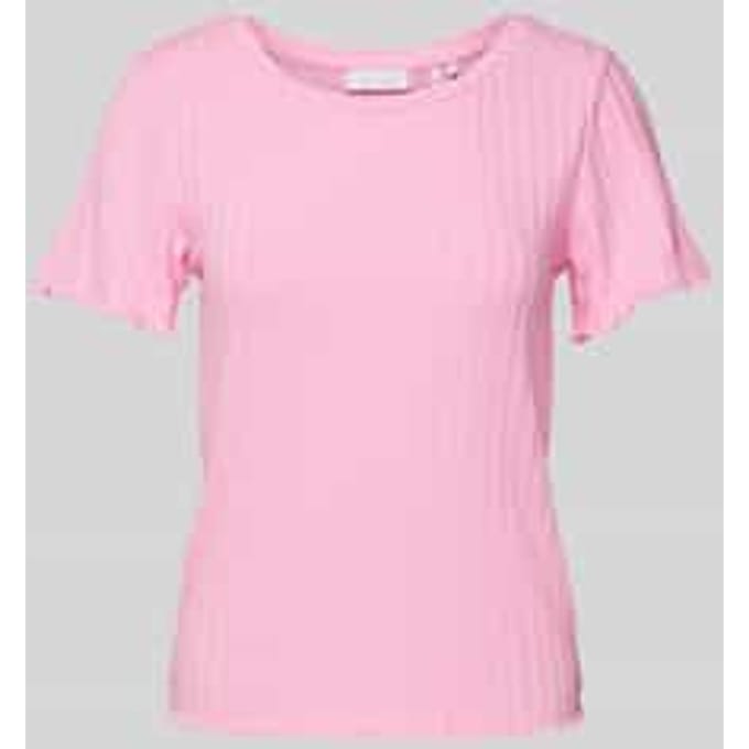 T-shirt met geribde ronde hals