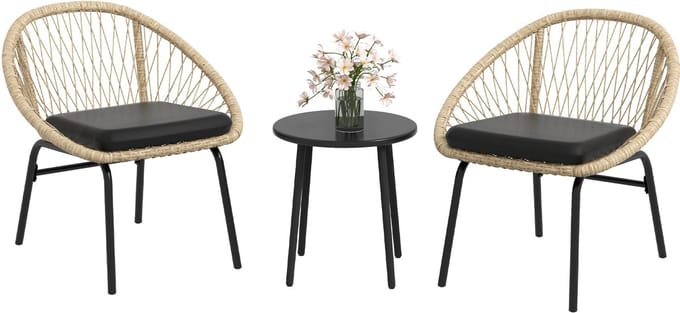 Outsunny Gartenmöbel Set Polyester, PE Rattan Gelb
