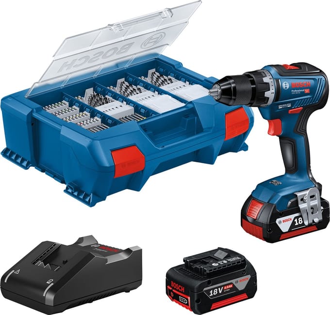 Bosch GSR 18V-55 Schroefmachine - Incl. accessoire set - Met 2x 18V accu's en lader