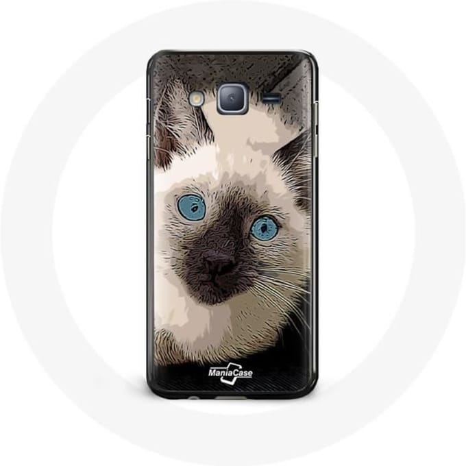 Coque pour Samsung Galaxy j3 2016 Chat Siamois Noir et blanc aux Yeux Bleus