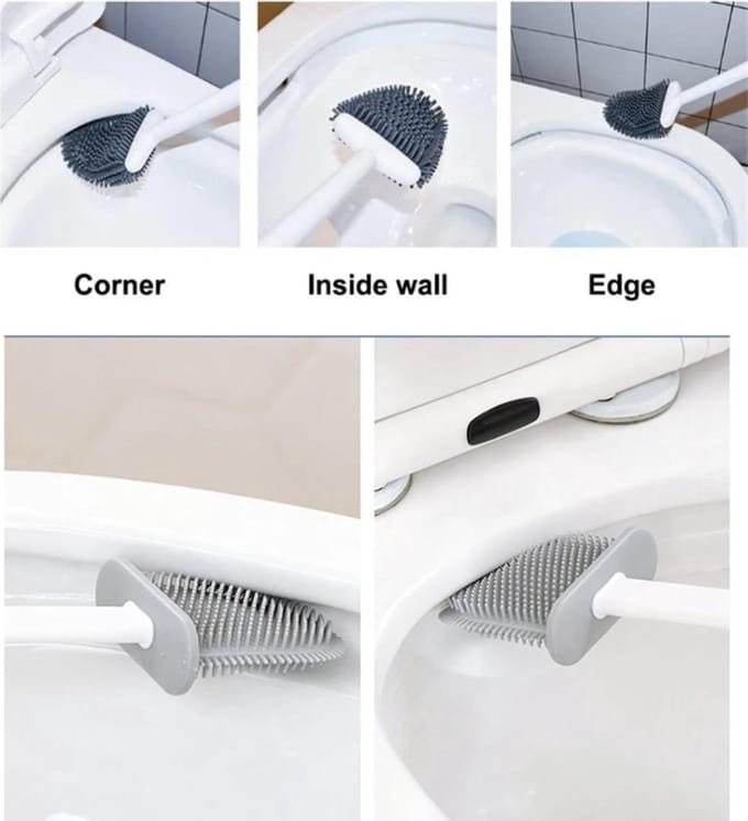 New Age Devi - "2x Stijlvolle Toiletborstel - Wit, Flexibel, Siliconen + Houder".