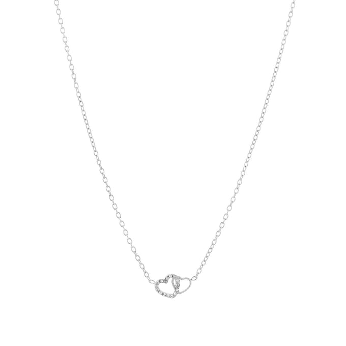 Bijoutheek Collier 2 Hartjes Witte Stenen Zilver
