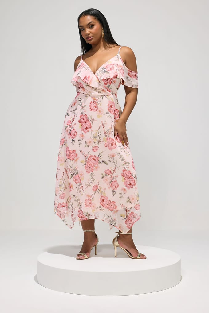 Yours London Roze Maxijurk Met Bloemenprint Size 52