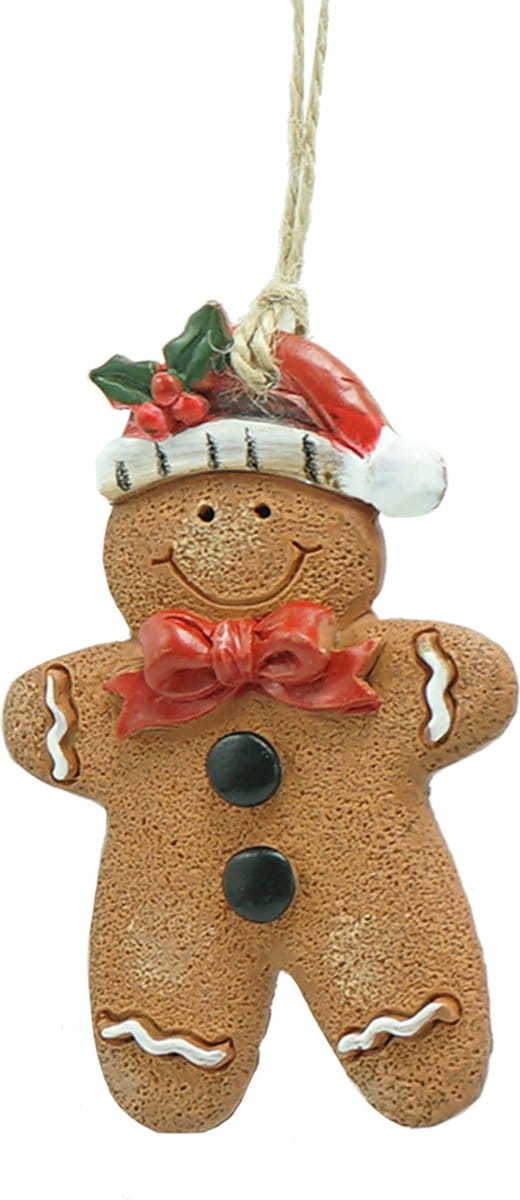 Clayre & Eef Kersthanger Gingerbread man 6x1x8 cm Bruin Polyresin