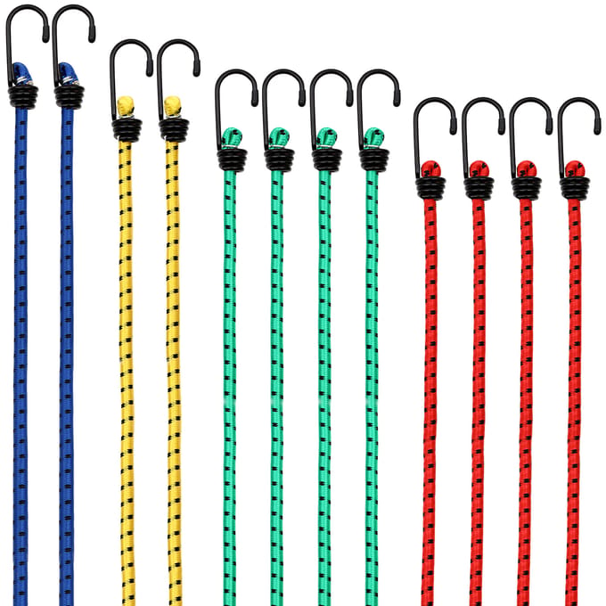 Deuba Rubberen Bagagespin- 12 Stuks met Haken 30-95 cm x 8 mm Ø
