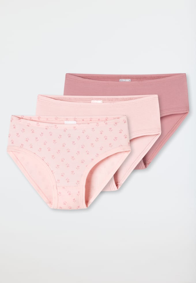 Slips, set van 3, bloemetjes, roze - Fine Rib 116