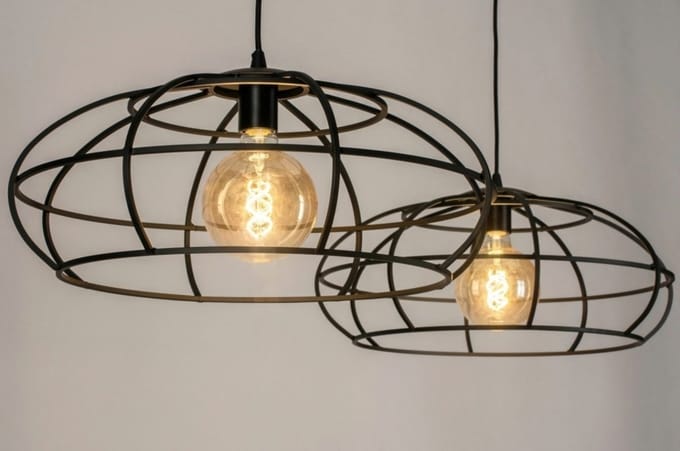 Lumidora Hanglamp 73322 - EGOR - 2 Lichts - E27 - Zwart - Metaal