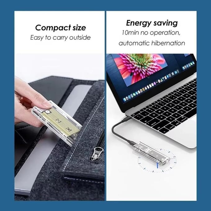 Boîtier SSD M.2 NVME SATA USB Type C 10 Gbit/s 5 Gbit/s PCI-E M2 SSD, boîtier externe transparent pour SSD M2 2230/2242/2260/2280 SATA 5Gbps black