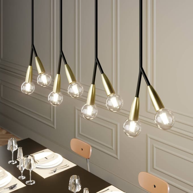 Lucande - hanglamp - 8lichts - metaal, aluminium - E27 - zwart, messing