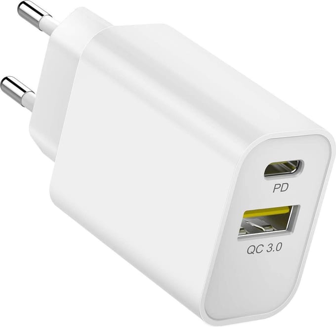 Usb Adapter 2 Poorten 20w Wit - Usb-C & usb-A - Usb C Oplader - Snellader - Power Delivery - Usb lader - Telefoon oplader