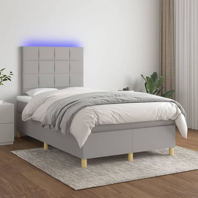 vidaXL - Boxspring - met - matras - en - LED - stof - lichtgrijs - 120x200 - cm