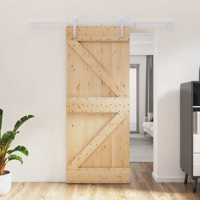 vidaXL - Schuifdeur - Natuurlijk - en - Wit - 85 - x - 210 - cm - Massief - Pine - Hout