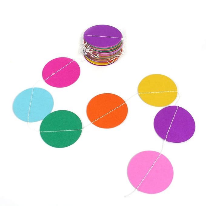 4M Lange Papieren Cirkel Stippen Hangende Decoratie Slinger Feest Slinger Regenboog Kleur(Zeven Kleuren) pink