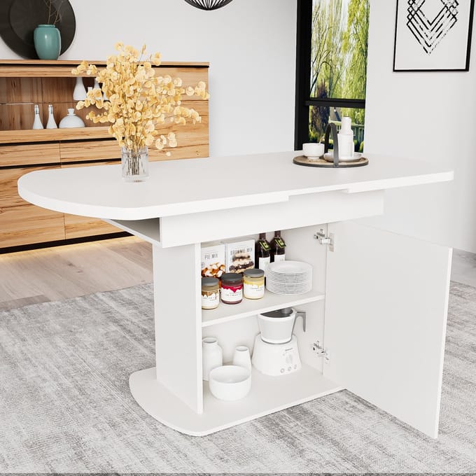 Wishdor Eettafel L110/130*W70*H75cm van MDF-hout, uitschuifbaar, modern en functioneel, wit met gouden greep