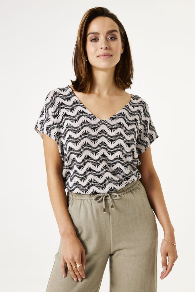 GARCIA Dames Print T-shirt Wit Korte mouw