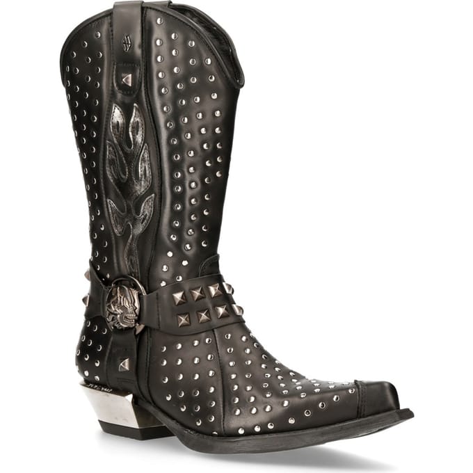New Rock zwart lederen cowboylaarzen met studs - M-7928-S1
