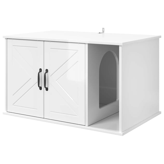 vidaXL - Kattenhuis - Glanzend - Wit - 85 - x - 55 - x - 50,5 - cm - Bewerkt - hout