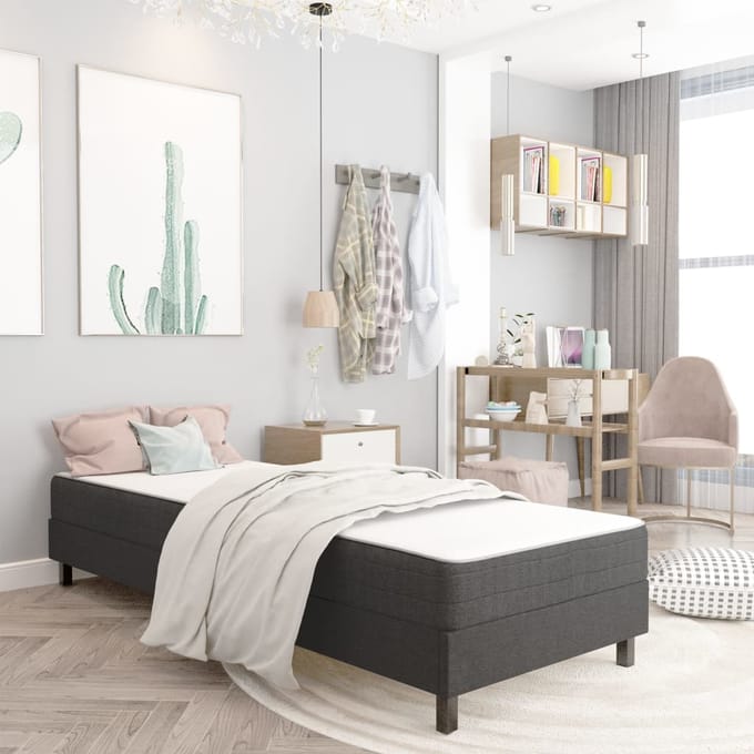 vidaXL - Boxspring - stof - donkergrijs - 100x200 - cm