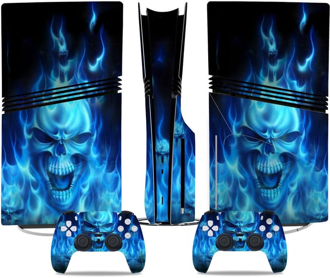 PS5 Pro Disc Edition Console Skins - Blue Skull (Let op, alleen geschikt voor PlayStation 5 Pro Disc Edition) - 1 console skin + 2 controller skins