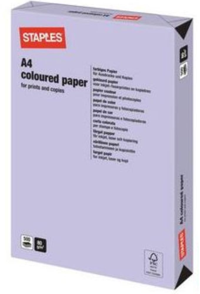 Staples Papier, A4, 80 g/m², Lila (pak 500 vel)