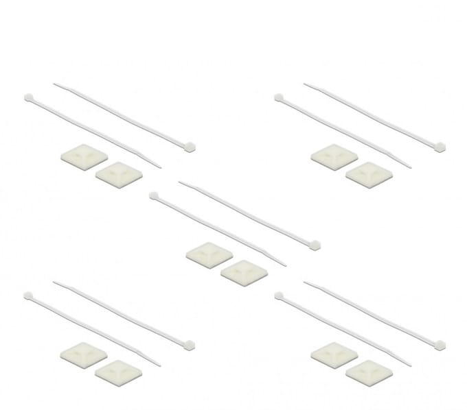 Tie-wraps 200 x 4,8mm (10 stuks) met zelfklevende houders (10 stuks) / transparant
