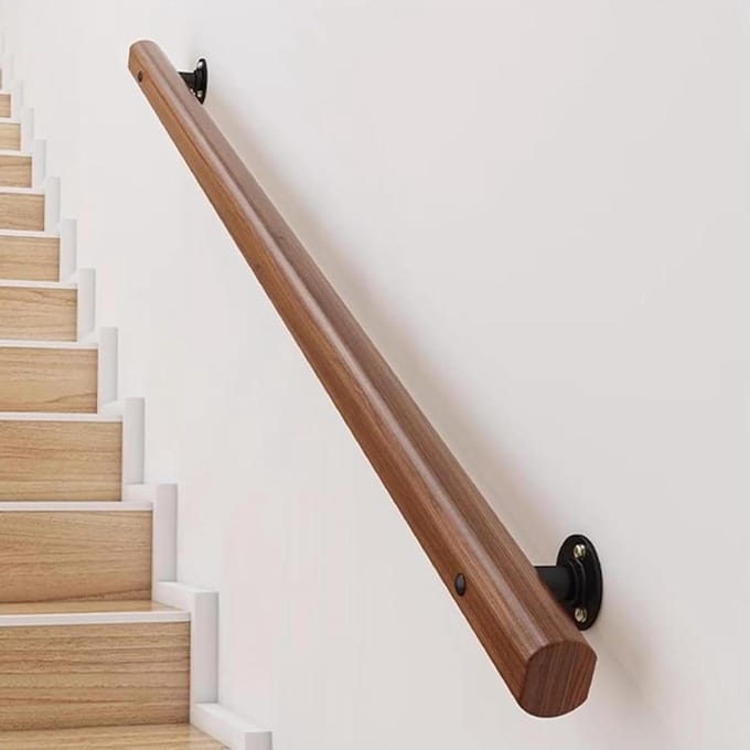 Trapleuning van hout - Wandmontage leuning - Veilig traplopen - Massief grenenhout - 120 cm - Bruin