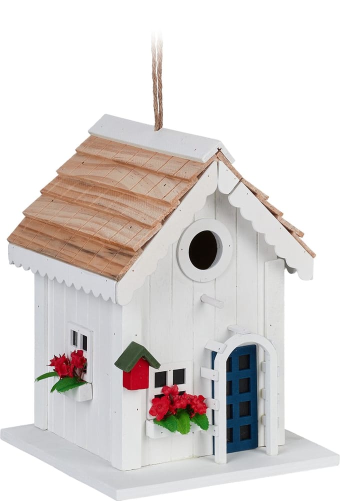 decoratief vogelhuisje - hout - 23,5 x 18 x 18 cm - hangend - tuin