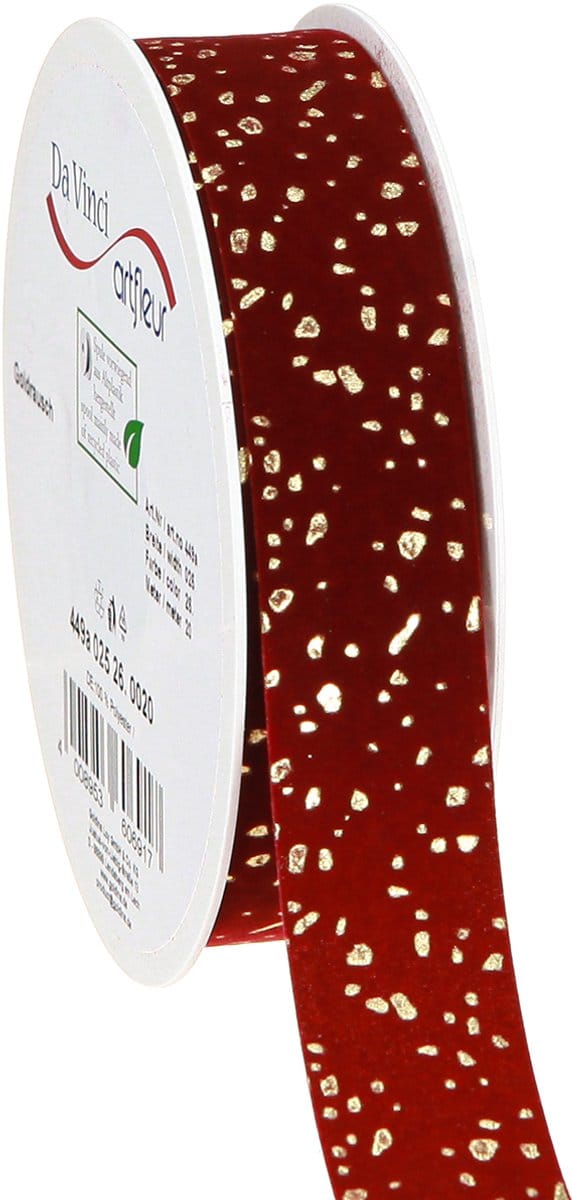 Decoratief lint donkerrood met gouden spikkels 15mm 20m