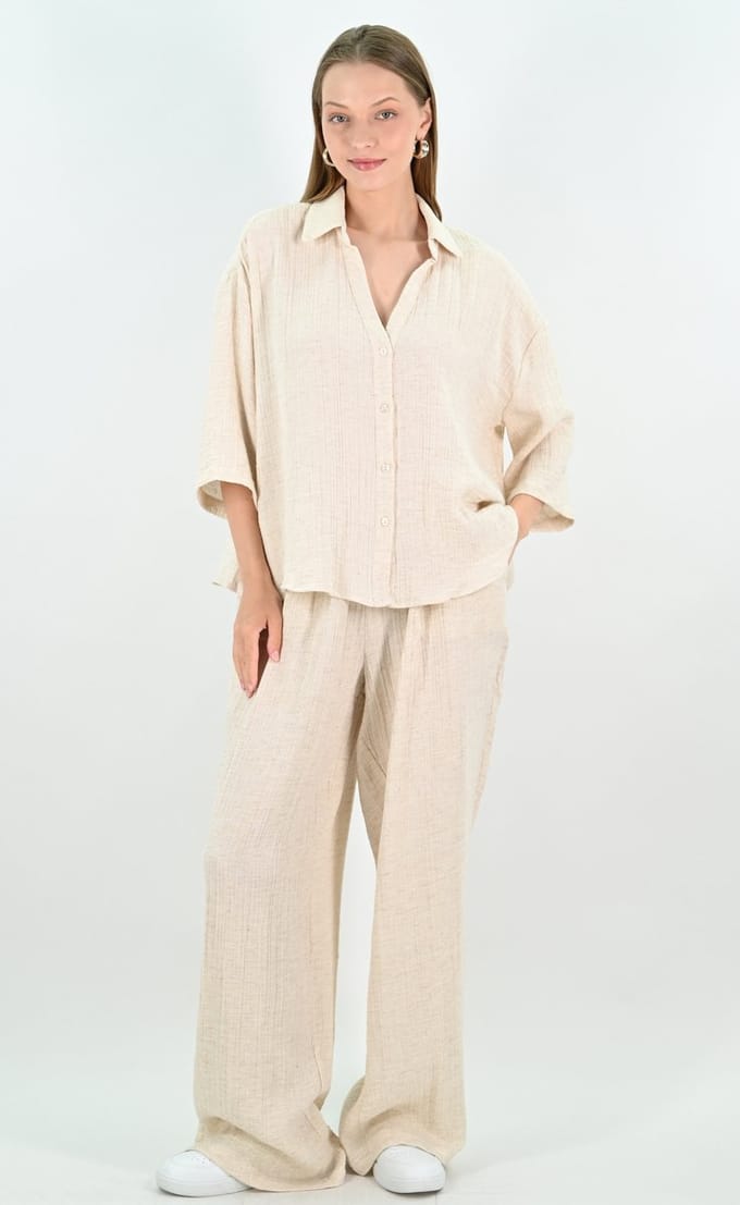 YesMooi - Linnenblend Oversized Blouse - Licht Beige - S (36)