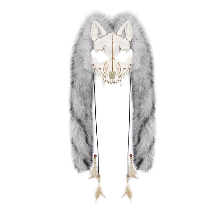 Nepbont Bont Weerwolf Masker Viking Kostuum Accessoire Voor Carnaval Cosplay Themafeesten white