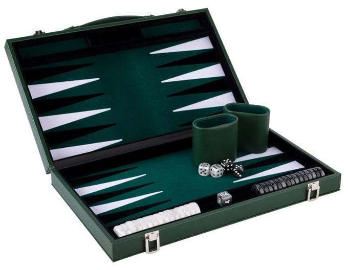 Backgammon Luxe 18 Inch ENGELHART - Opvouwbare Koffer Kunstleer en Vilt - Traditioneel Spel voor 2 Spelers - Cadeau-idee wit