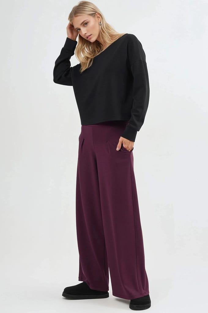 Elastische taille wijde broek