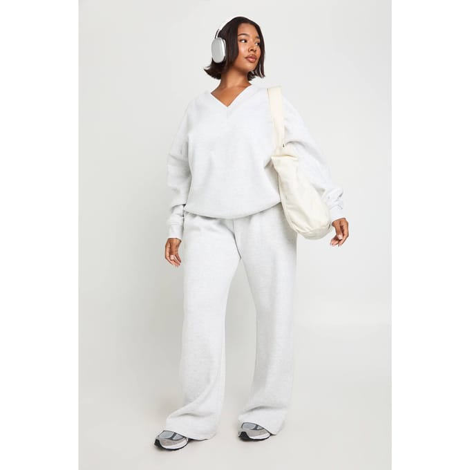 boohoo Dames Plus V-Hals Varsity Sweater Trainingspak | Asgrijs | Maat: 54