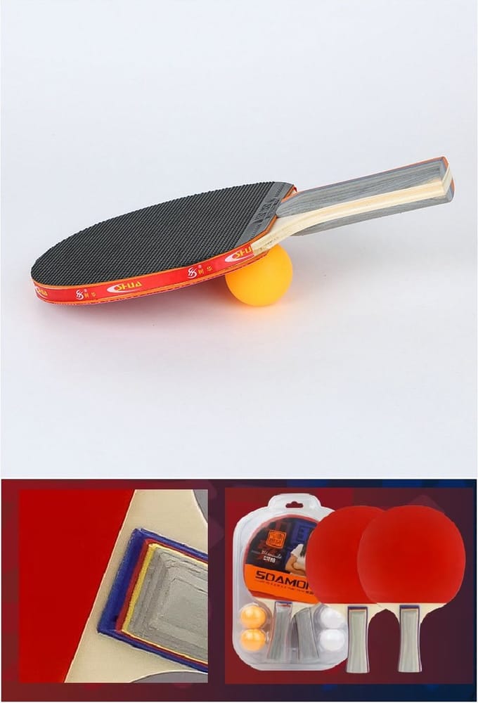 Campingwise tafeltennis set | 2 batjes, 4 ballen | dik rubber en handvat