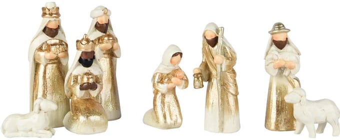 Dekoratief | Set 8 kerststalfiguren, wit/goud, resina, 20x5x11cm | A255712