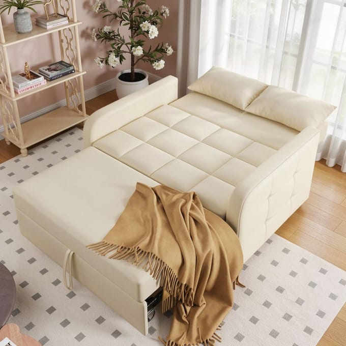 Luxe Uitschuifbare Slaapbank - 2-Zits - Beige - 127x75x94 cm - Arqam