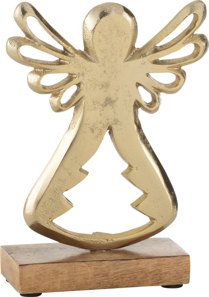 J-Line decoratie Engel Op Voet - aluminium/hout - goud - small