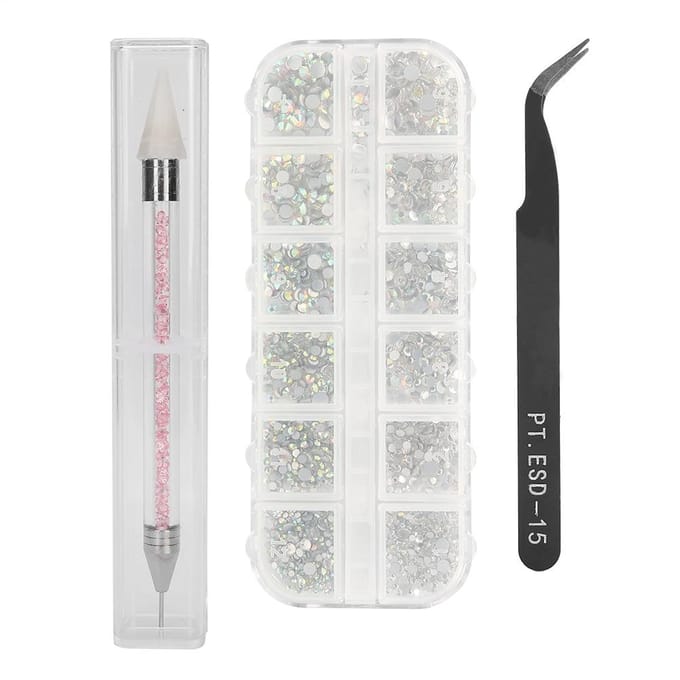 Strass Nail Art Pince Courbée Stylo à Points en Silicone Set Décor Manucure Outil Nail Art white